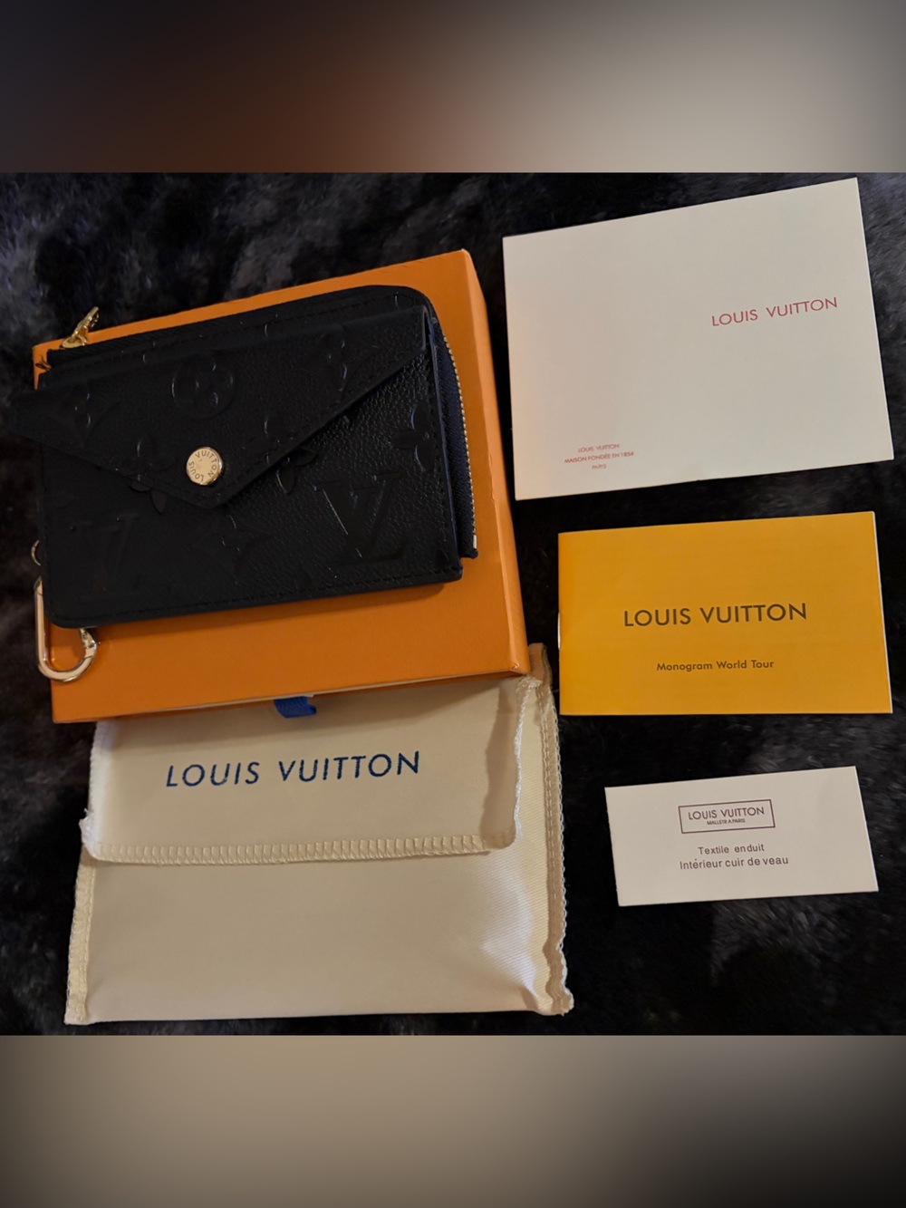 Louis Vuitton Black Embossed Monogram Leather Card Wallet with Gold Snap - Picture 5 of 7